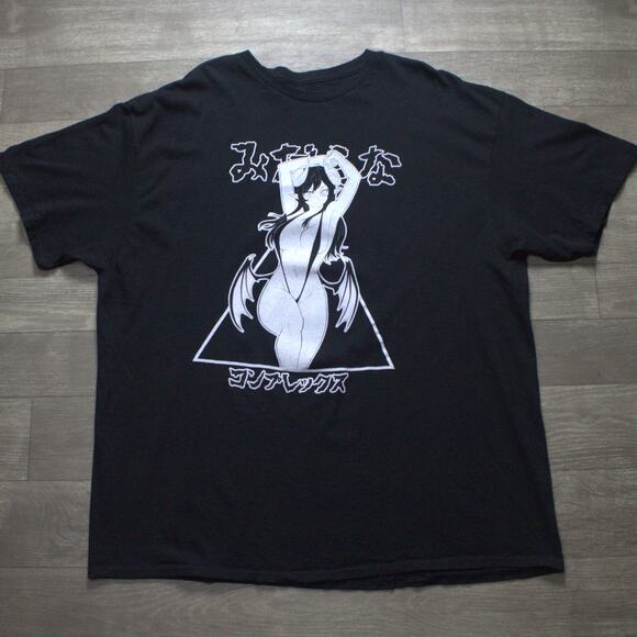 Lewd Complex Emo Goth Succubus Anime Manga Demon Black Graphic T-shirt Sz 2XL - Picture 2 of 4